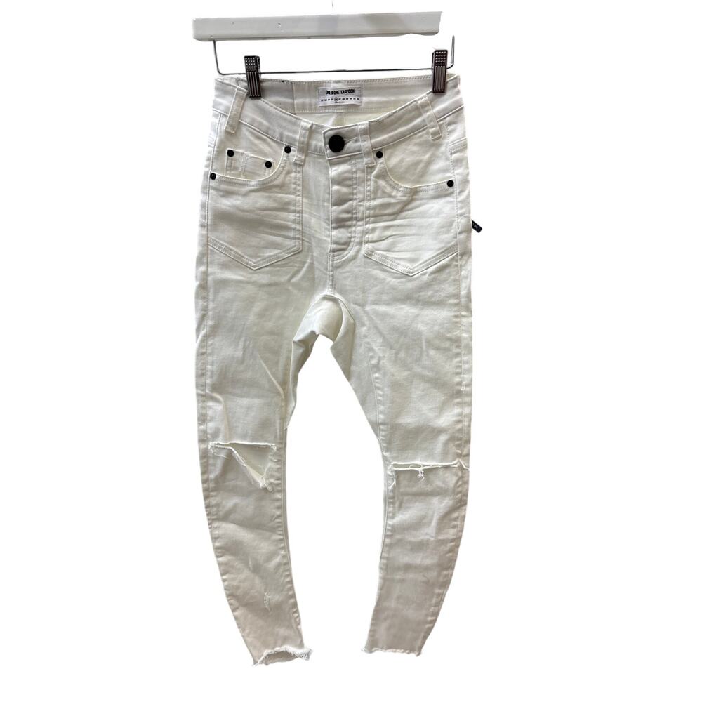 NWT One Teaspoon Sz 26 Kidds True White Bow Leg Ripped Knee Denim Skinny Jeans